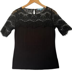 Antonio Milani Lace Sleeve Stretch Top Sz S Black Goth Emo Career Work City Girl